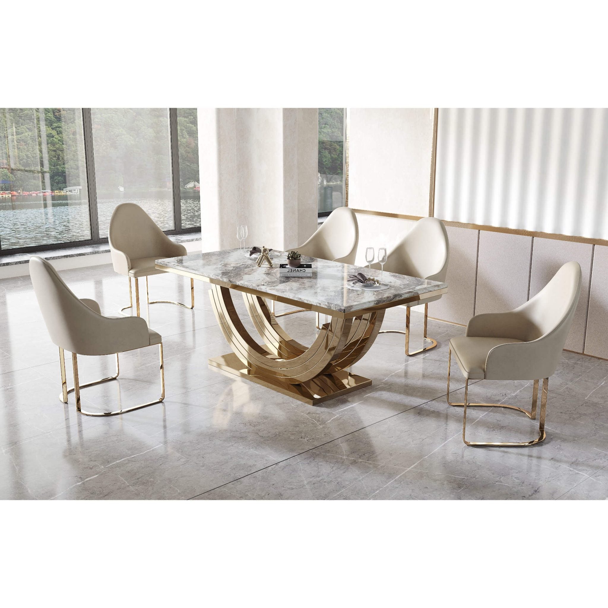 Midas Marble Dining Table With Stainless Steel Base Gold