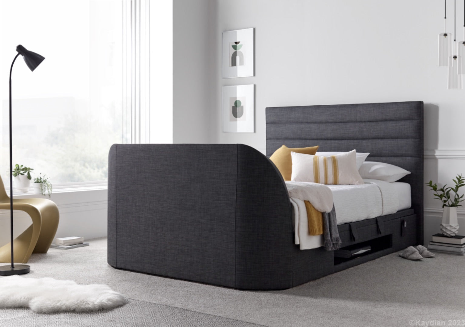 Premium Grey Ottoman Bed | Appleby TV Bed Solutions